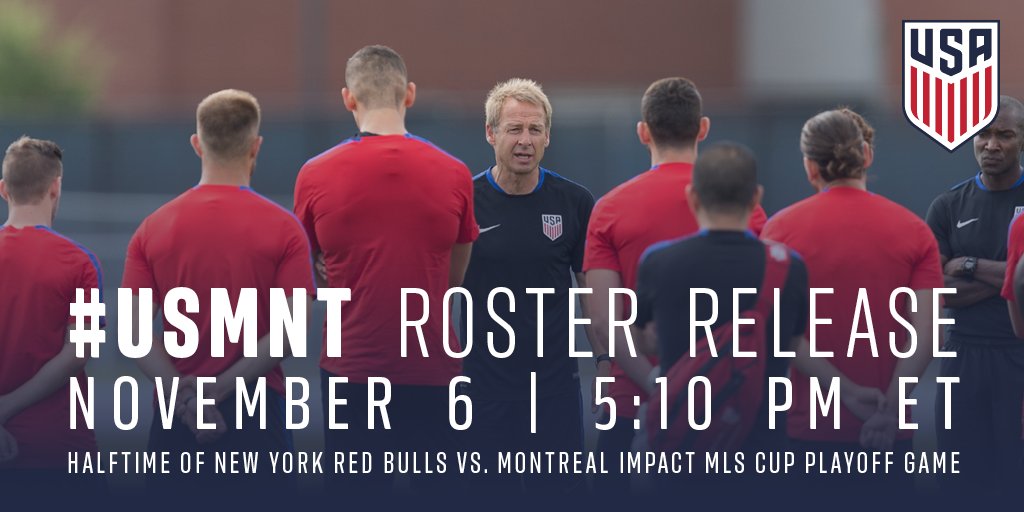 USMNT's tweet photo. Tune in to @FOXSoccer Facebook at 5:10pm ET Sunday as @J_Klinsmann unveils the #USMNT roster for #USAvMEX &amp; #USAvCRC https://t.co/qMEHJ0KAEb https://t.co/mpErKj0pFD