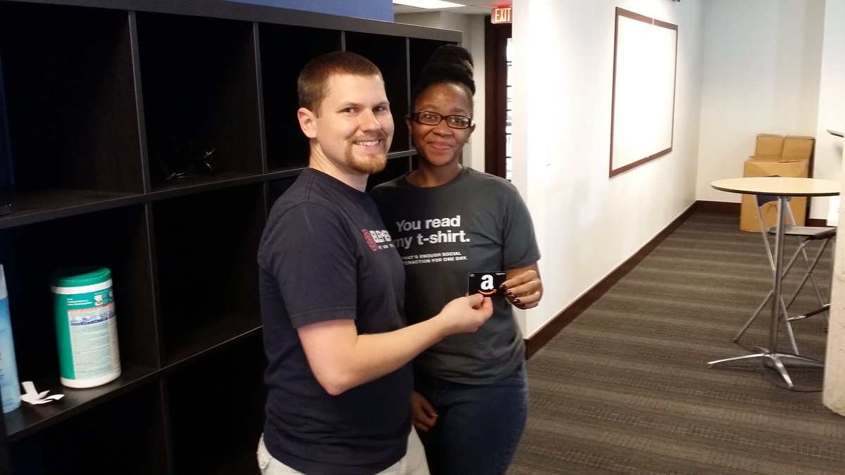 firsthackdallas's tweet photo. One of the lucky winners of an @amazon gift card courtesy of @WWCodeDFW #firsthackdallas https://t.co/oYe6cGdseL