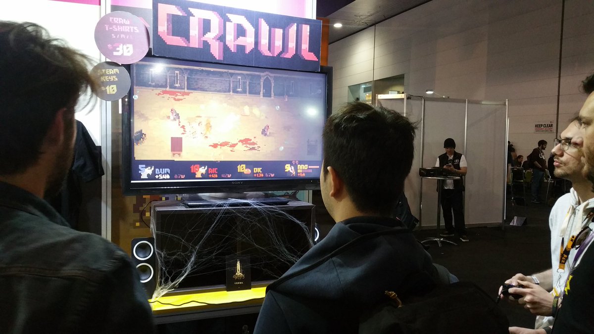frogshark's tweet photo. More #localmulti love at #PAXAus2016! The AWESOME @ArenaGodsGame by @SupertypeGames and "Crawl" by #indiedev @Powerhoof! <3 https://t.co/XrlsbAVWKh