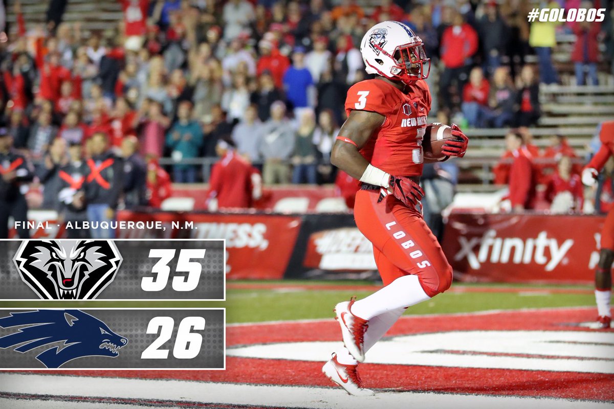 We are now bowl eligible! The Lobos defeat Nevada 35-26 to go 6-3, winning their 4th straight game for the first time since 2004! #GoLobos