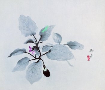 速水御舟《秋茄子》(山種美術館)。昭和初期、晩年の御舟は、水墨による