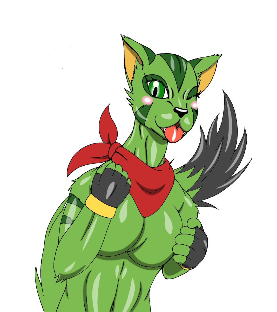 みゆう ツイッターで たまたま緑色の猫キャラを見かけて綺麗で可愛いキャラだなと思った フリーダムプラネットという海外のゲームの キャロル ティという名前しか知らないけど から描いてみた 人 F フリーダムプラネット Freedomplanet