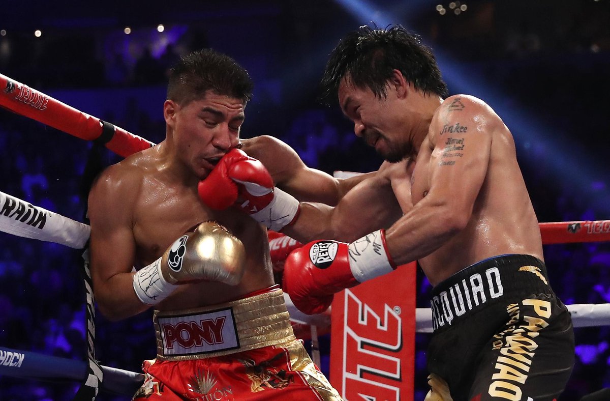 espn's tweet photo. The legend is back! 

In his return to the ring, Manny Pacquiao defeats Jessie Vargas by unanimous decision for the WBO welterweight title. https://t.co/JCw8xWYZ0Z