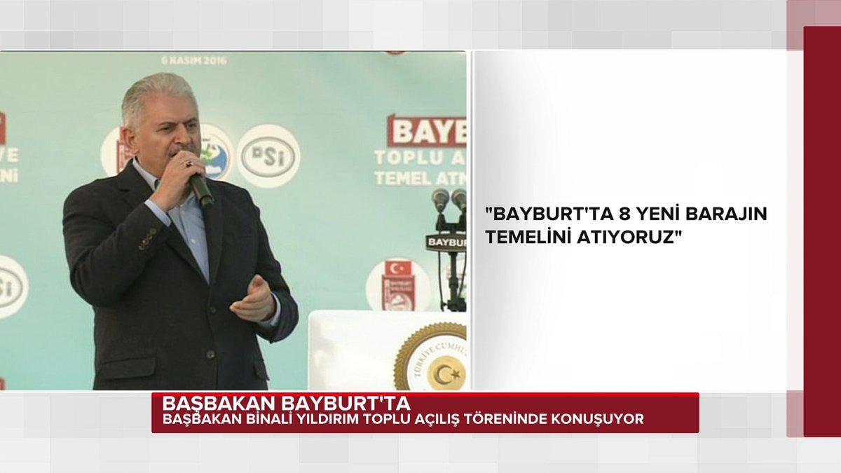 #CANLI
Başbakan Binali Yıldırım: Bayburt'ta 8 yeni barajın temelini atıyoruz.
ow.ly/4b0y305TM0t