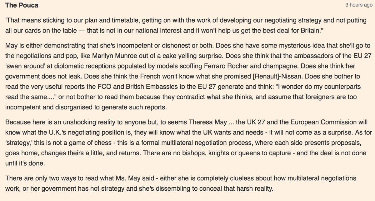 FT commenter, disabusing Mrs May of her childish notion and describing what multilateral negotiation actually is.

on.ft.com/2fQfSFA