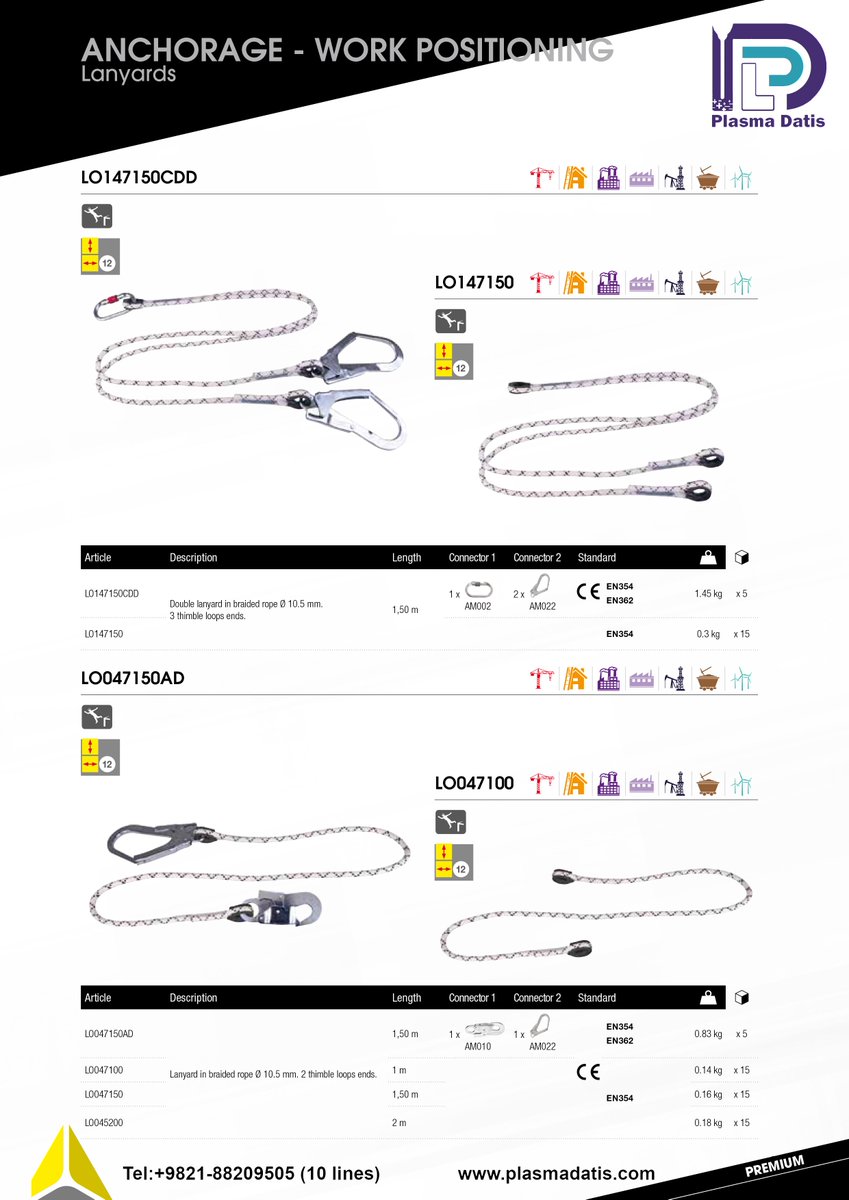 PlasmaDatis's tweet image. Anchorage devices
 Lanyards:
 Double lanyard in braided rope Ø 10.5 mm.3 thimble loops ends.
 Lanyard in braided rope Ø 10.5 mm.