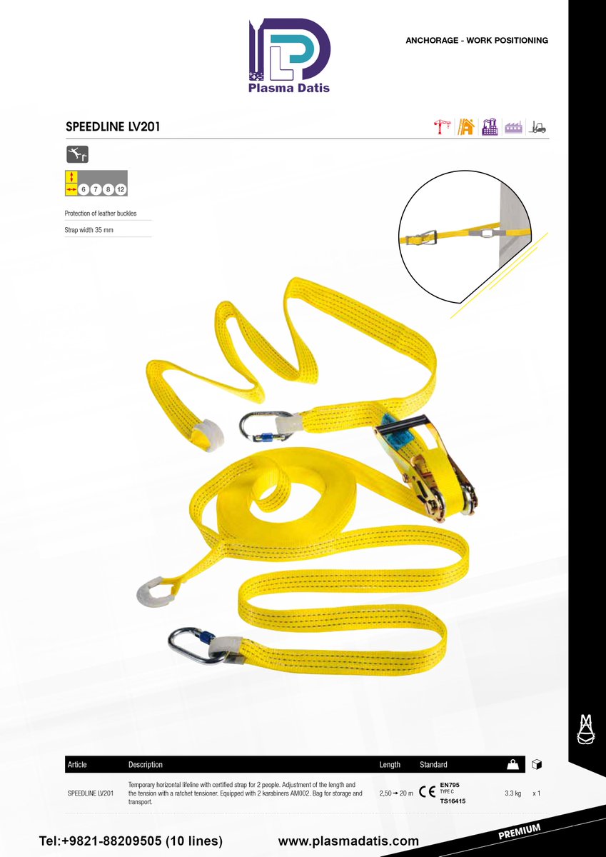 PlasmaDatis's tweet image. Anchorage devices
Temporary horizontal lifeline with certified strap for 2 people. Adjustment of the length and the tension