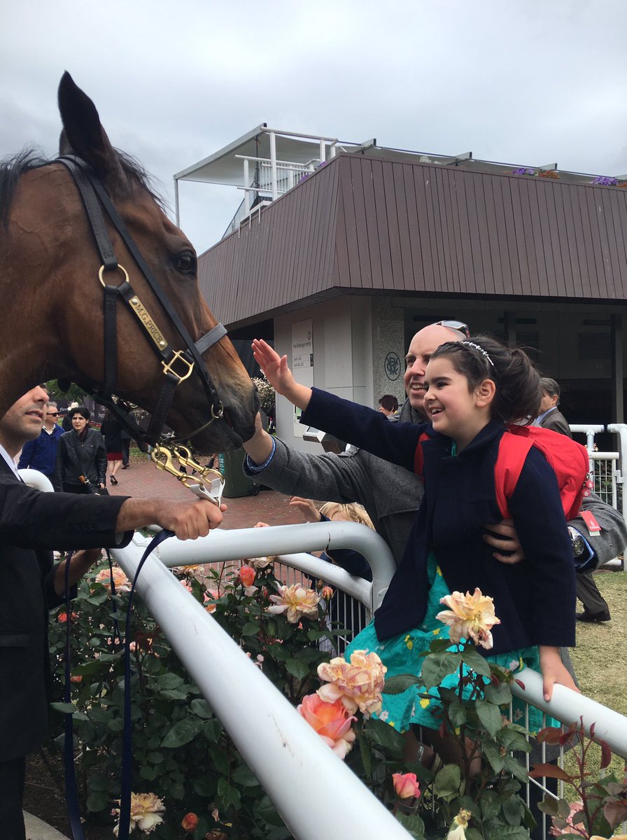 My daughter Emma wrote a special note to <a href="/LankanRupee/">Lankan Rupee</a> before yesterday's race <a href="/FlemingtonVRC/">Victoria Racing Club</a> then gave him a pat after the run. #loveshim