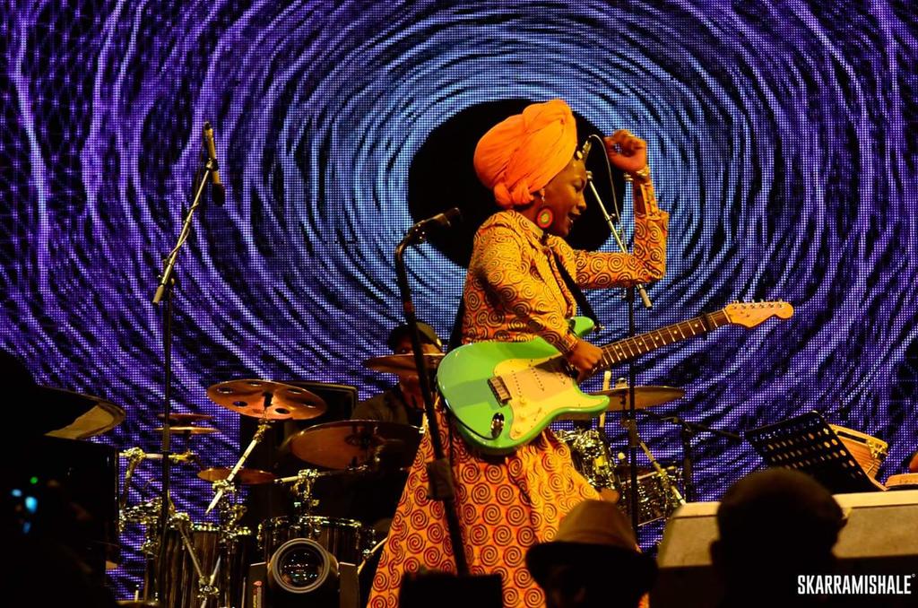 Fatoumata Diawara performing at Safaricom Jazz. Photo credit - Skarra Mishale - Image from https://twitter.com/smusyoka/status/795192243296550912