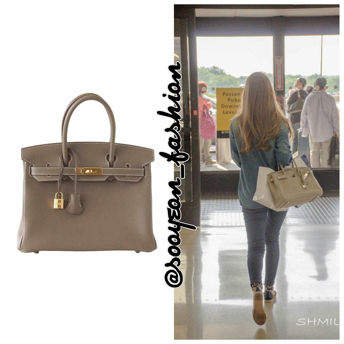 jsy fashion on X: 150622 EWR Liberty Int. Airport HÈRMES: Birkin 30 Togo  Bag (Etoupe), $20.550  #JessicaJung  #sicasairportfashion  / X