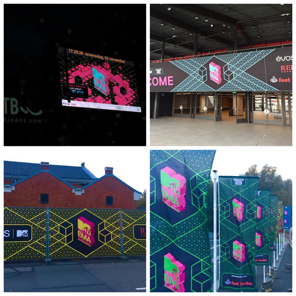 TomColbourne's tweet photo. Show day @mtvema awards and our logo and brand design is all over Rotterdam #isometric #GraphicDesign #EMAAwards https://t.co/r2hvzTsQop