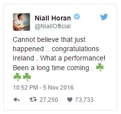 Olytico's tweet photo. Analysing 120,000 #IREvNZL tweets. That single biggest spike? Almost an hour after the final whistle? The @NiallOfficial effect https://t.co/CvcXl1T5Sg