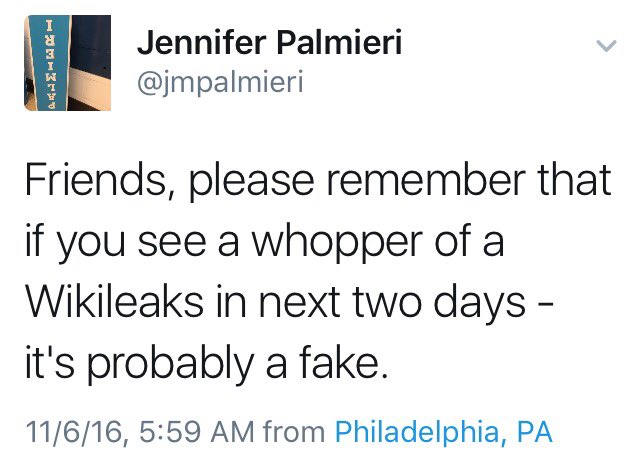 Pa1Lauren's tweet photo. Ha! @jmpalmieri already trying to debunk the next set of #PodestaEmails!How can that B with 💯 record? #PodestaEmails32 #ImWithWL #FreeJulian https://t.co/t2ng81s5TL