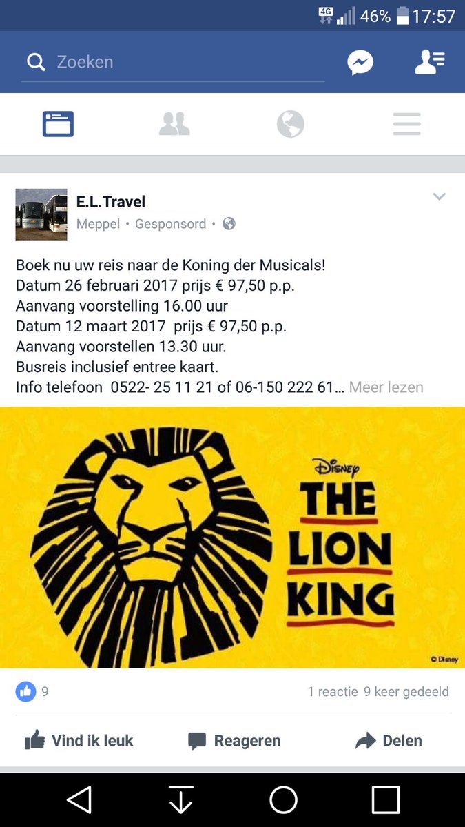 Naar kerstmarkt of de Lion King boek op info@eltravel.nl of bel 0522-25 11 21