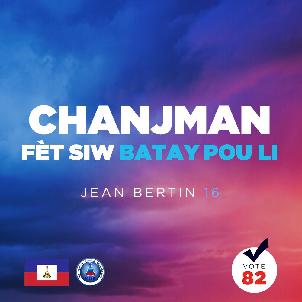 *Vote Pou Jean Bertin se vote pou Chanjman.
#Election2016 #jeanbertin2016 #haiti #Jistikrasi <a href="/jeanbertinhaiti/">Jean Bertin</a>