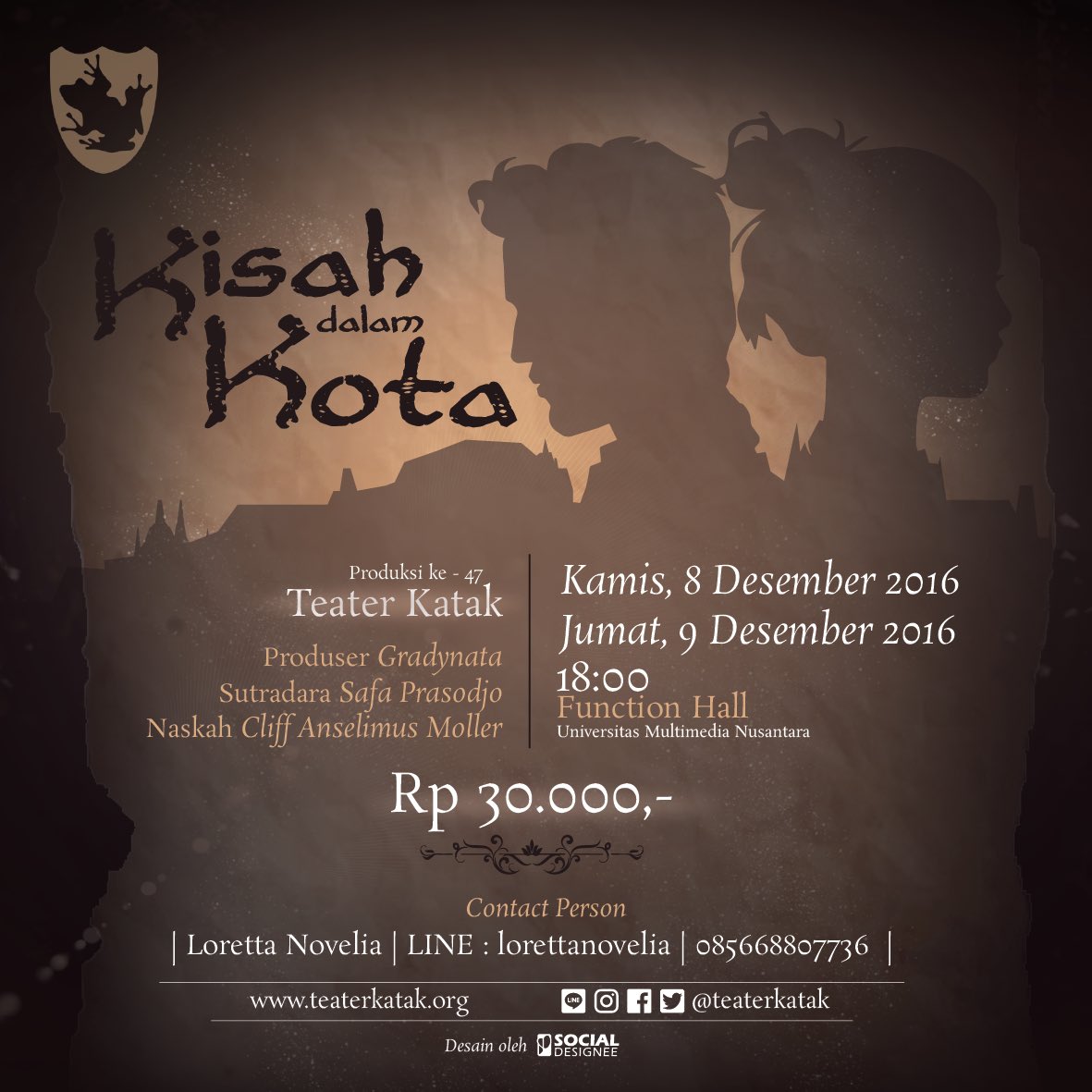 Halo sahabat KataK!
Tiket pementasan Teater KataK ke-47 yg berjudul "Kisah dalam Kota" sudah bisa dibeli loh! 🤗#teaterkatak #kisahdalamkota