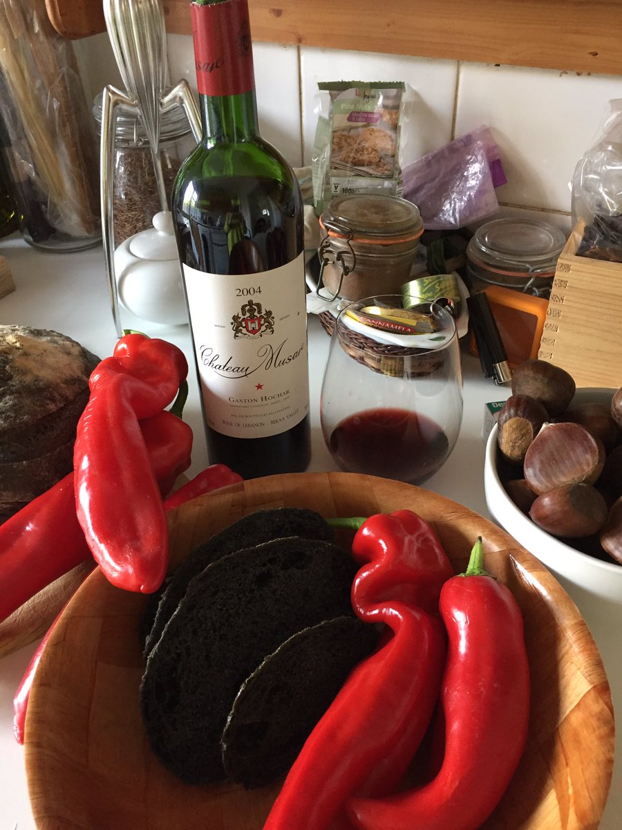 millerstiller's tweet photo. Setting up the Sunday. #chestnuts #peppers black stone-baked charcoal #bread &amp; #chateaumusar2004 - will there still be life? https://t.co/KyPxMcWE1z