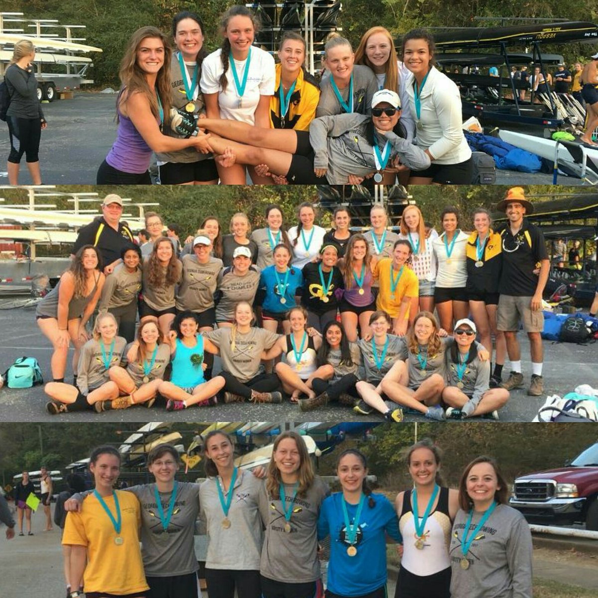 The varsity women had a big day at #hooch2016 including gold in the College 8, gold in the Light 8, and silver in the College 4