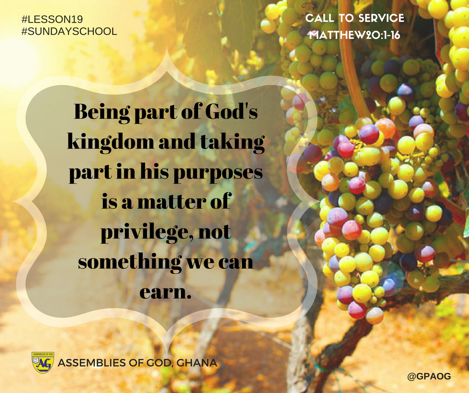 gracepentag's tweet photo. #SUNDAYSCHOOL
#LESSON19
#CallToService
#ParableOfTheWorkersInTheVineyard
Matthew 20:1-16 https://t.co/QZvNvU0kQb