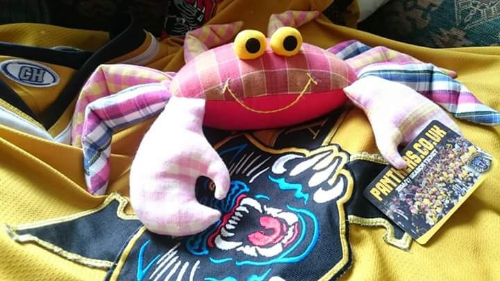grumpyminer66's tweet image. Colin The Crab is ready for the @PanthersIHC v @BelfastGiants game. He will be watching his hero @sheds19 #CroatianCrustacean