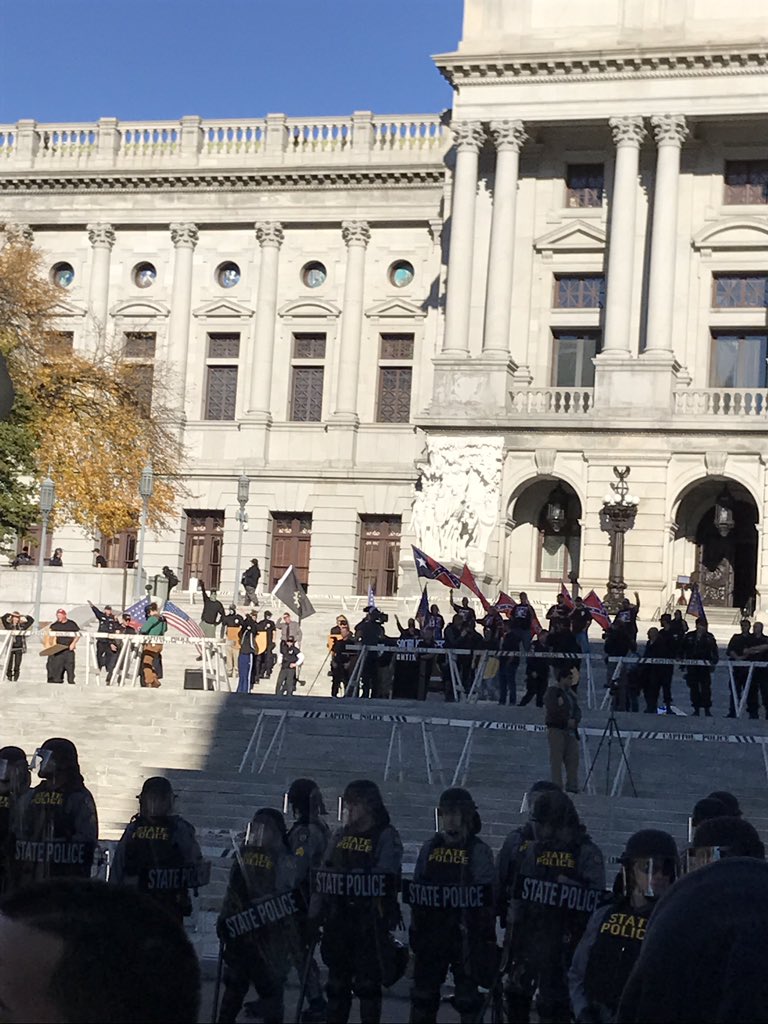 While we were going door to door for HRC in Harrisburg, the KKK did their own get out the vote effort for Trump @ Statehouse #ImWithHer