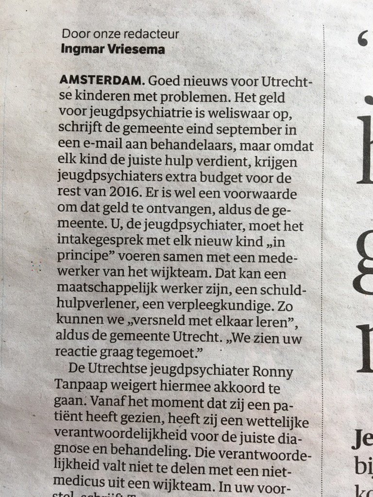 De gemeente wil in de spreekkamer naast de psychiater zitten. #jeugdhulp Zó erg had ik het nog niet voorspeld.
