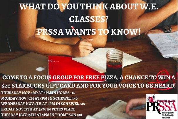 LCPRSSA's tweet image. Juniors: Plan to attend next week's WE focus groups! Free pizza. $20 Starbucks gift card drawing. RSVP: tinyurl.com/zgcy2y9