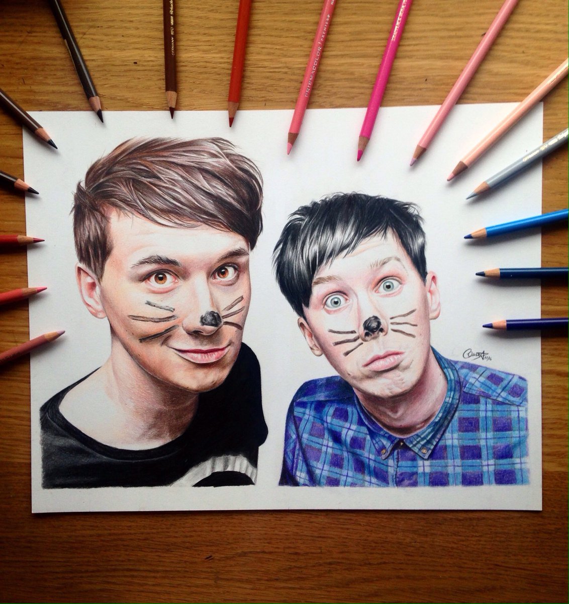 volcanicdjh's tweet photo. AFTER 3 MONTHS I'VE FINALLY FINISHED THIS DRAWING OF @danisnotonfire and @AmazingPhil ! please rt, thank you sm <3 https://t.co/zUZh8wUwXC