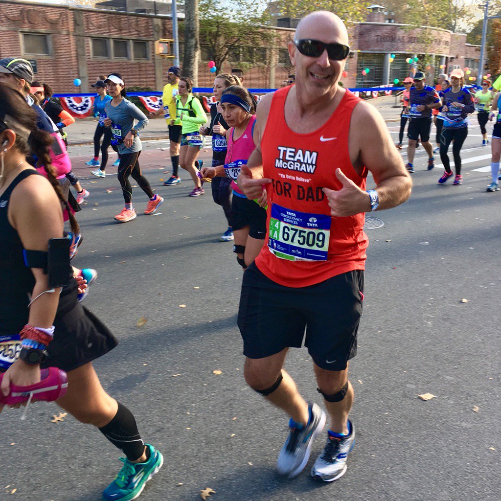TeamMcGraw's tweet photo. .TeamMcGraw's Glenn Gelband proudly runs the @nycmarathon "For Dad." #run #heart #givingback #runners https://t.co/nGrQEureE7