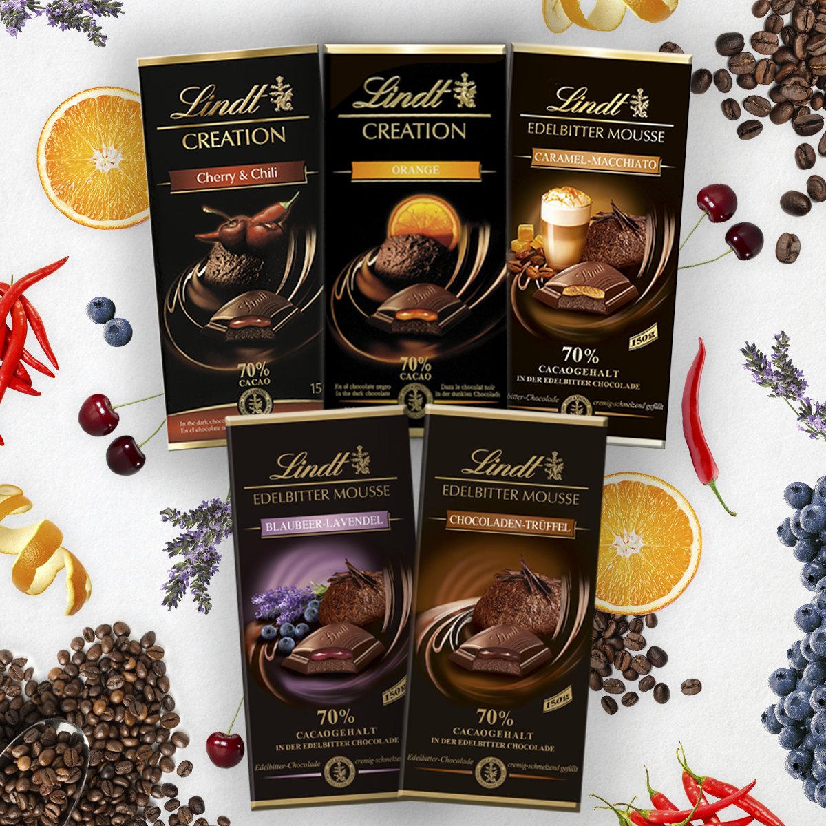 Sencillamente delicioso, único, original… ¿Sabes de lo que hablamos? #LindtCreation Caramelo Macchiato, Naranja y Cereza&amp;Chili.