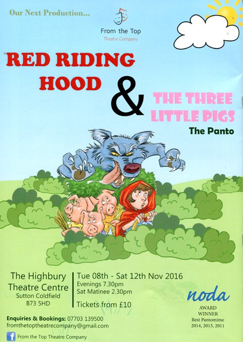 BrumHour's tweet image. Red Riding Hood &amp;amp; the three little pigs - the panto @highburytheatre Nov 8-12
highburytheatre.co.uk/ahlt/HighburyL…
#BrumHour #SuttonColdfield