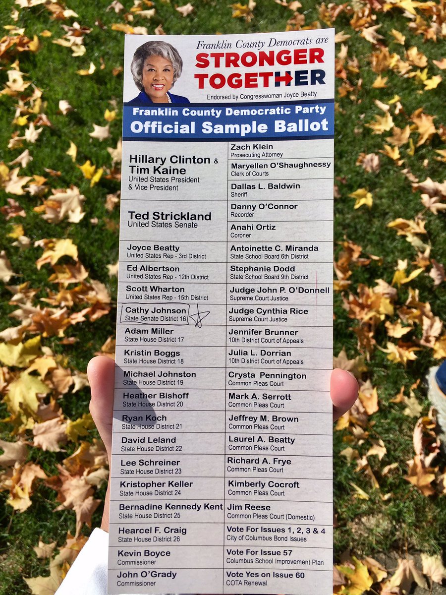 trelaineito's tweet photo. Franklin County, #Ohio, here's your #Democrat sample ballot! Take it with you when you vote! #FlipOHBlue #OhioTogether @Cathy4Ohio @HFA https://t.co/NJUFAORKvY