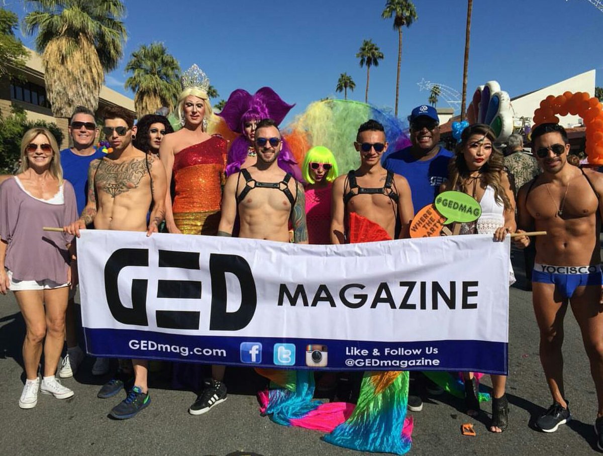 YOCISCO's tweet photo. Cheers to our peeps @GEDmagazine reppin at Palm Springs pride! #GEDMagazine #YOCISCO #pspride #prideparade https://t.co/5bxgYqDAtl