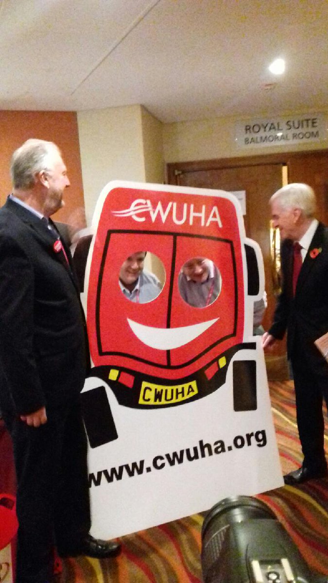 NWCWU's tweet photo. @johnmcdonnellMP thanks for being a good sport when you visited #TheCWU stall #LABNW16 @LabourNorthWest @CWUnews https://t.co/VPCsrpddrz