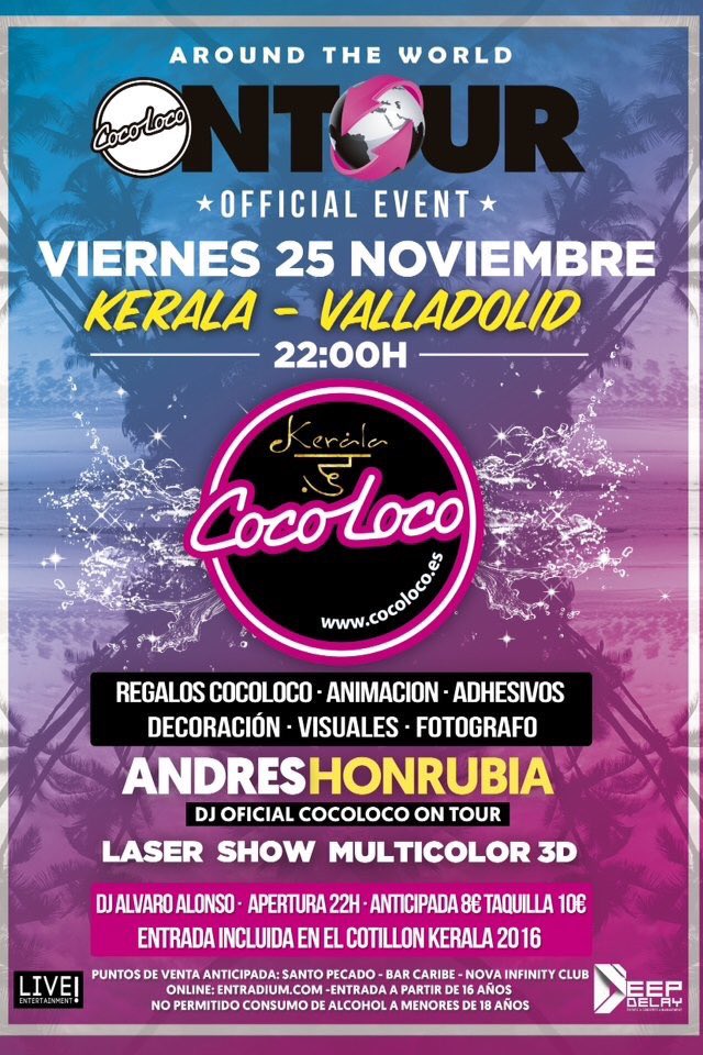 SalaKerala's tweet photo. 25 de #Noviembre #CocolocoONtour en Sala Kerala con @AndresHonrubia a los controles.Entrada Incluida en el #cotillón https://t.co/axn4fPtrex
