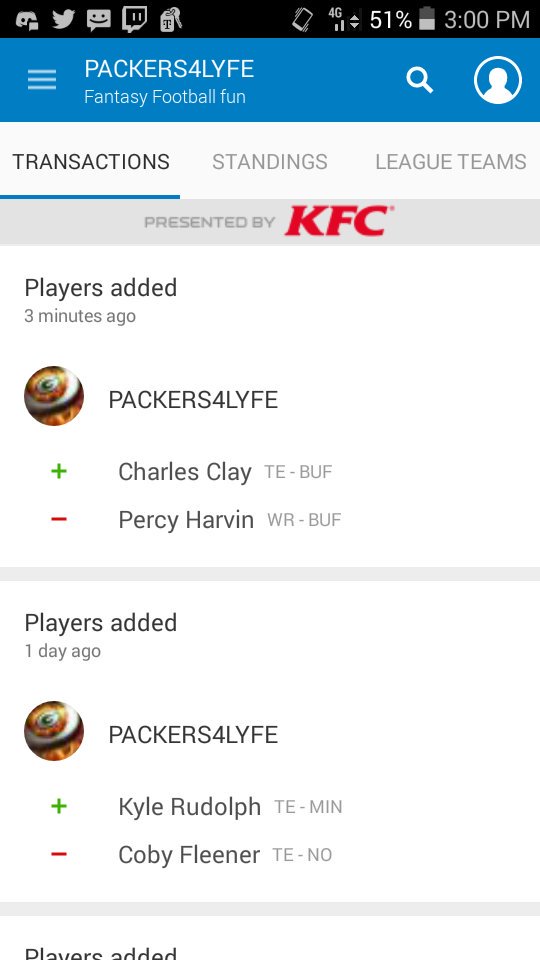 PACKERS4LYFE516's tweet image. @NFLfantasy IF I LOSE DO TO YOUR BAD APP YOU'RE PAYING MY DAMN DEBT #BROKENAPPS