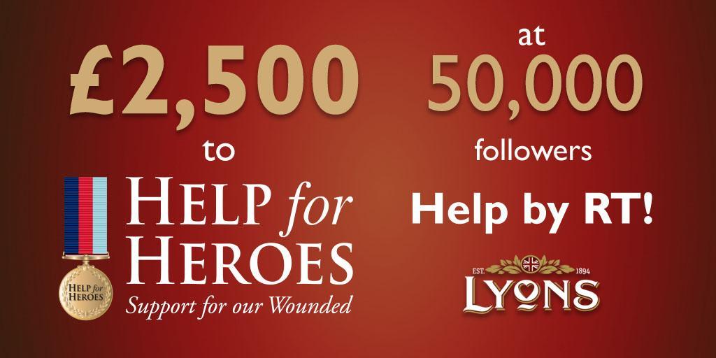 LyonsHero's tweet image. We're giving £2500 to @HelpforHeroes when we hit 50000 followers! Help us by following and retweeting this message! 😍👍
