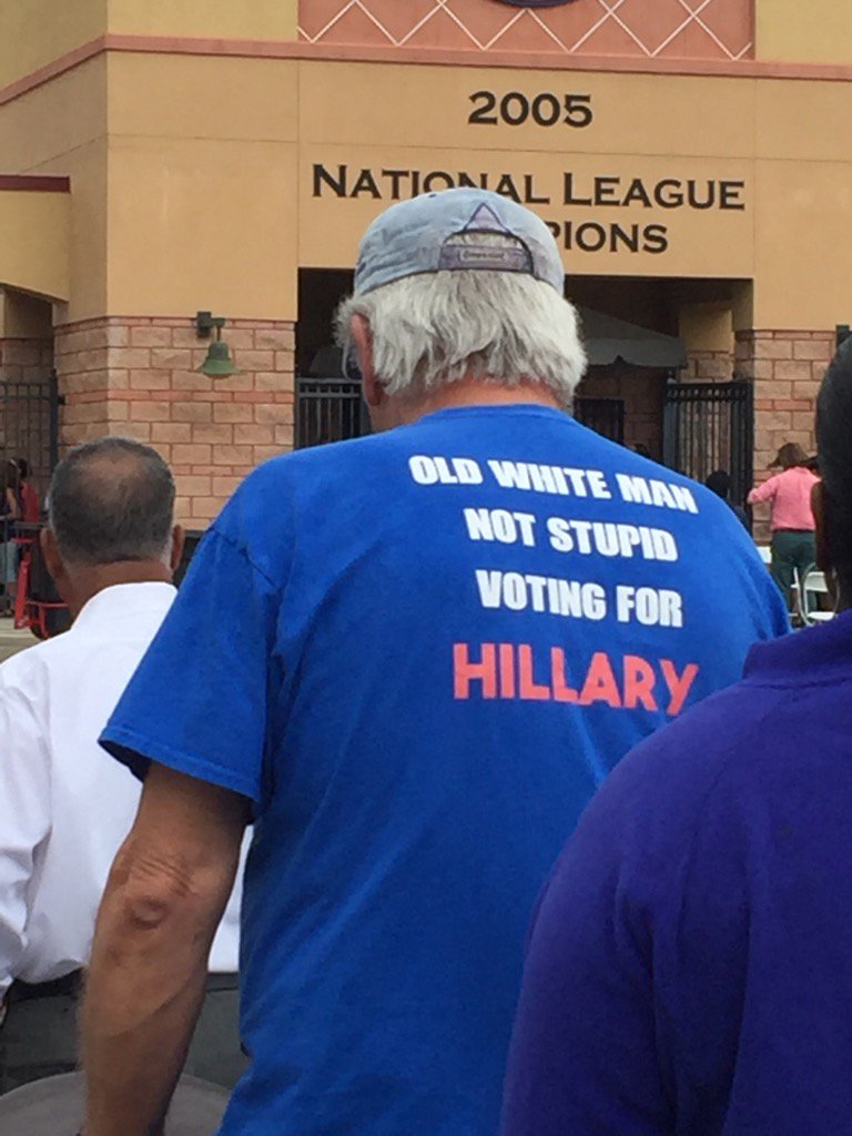 I was in line behind this guy going into PBO's rally 4 Hillary today in Kissimmee. No narration necessary.