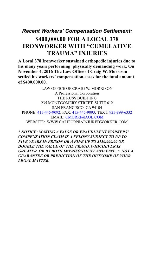 craigwmorrison's tweet photo. Another victory: 400K for a Local 378 Ironworker!  #local378 https://t.co/nF83189L0x