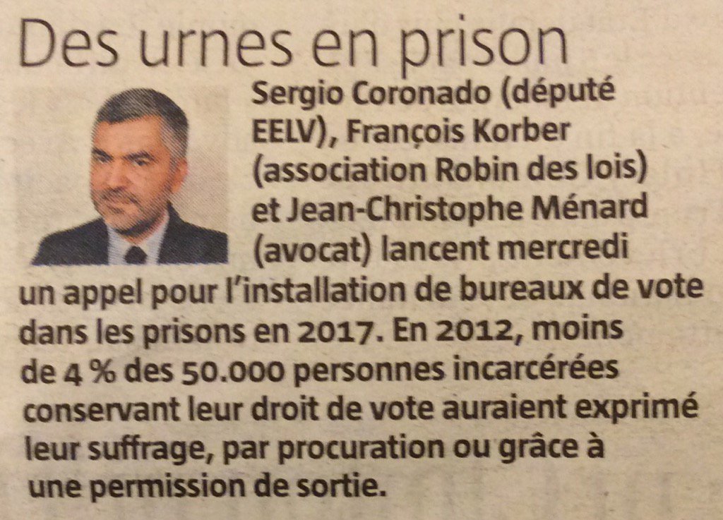 Juste initiative de @sergiocoronado. Oui à l'installation de bureaux de #vote en #prison. Incarcérés mais #citoyens.