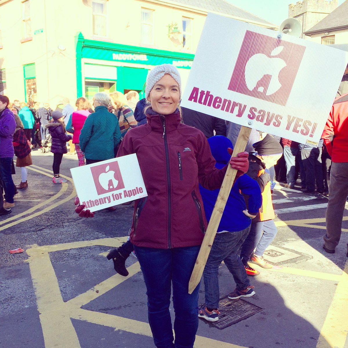 'Twas all happening in Athenry today #athenryforapple. Marching in support of the planned Apple plant in our low lying fields.