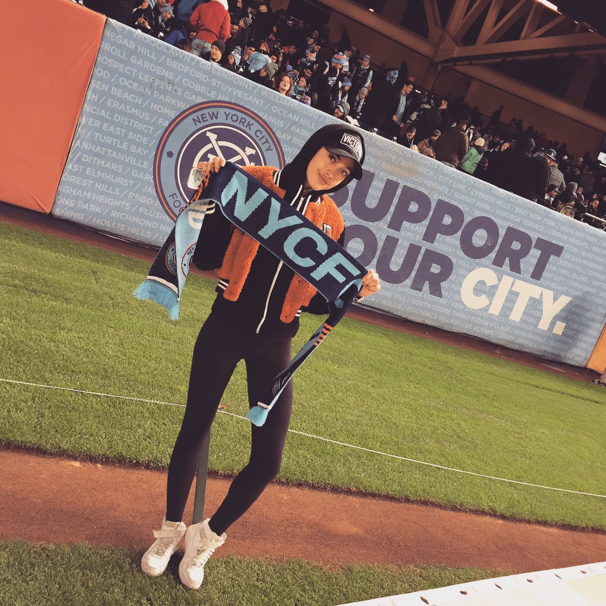 NextModels's tweet photo. S U P P O R T — @alannaarrington supports @NYCFC Sunday night against @torontofc. #NYCFC #SupportYourCity #PlayoffsStateofMind https://t.co/ff1qgVDVB8