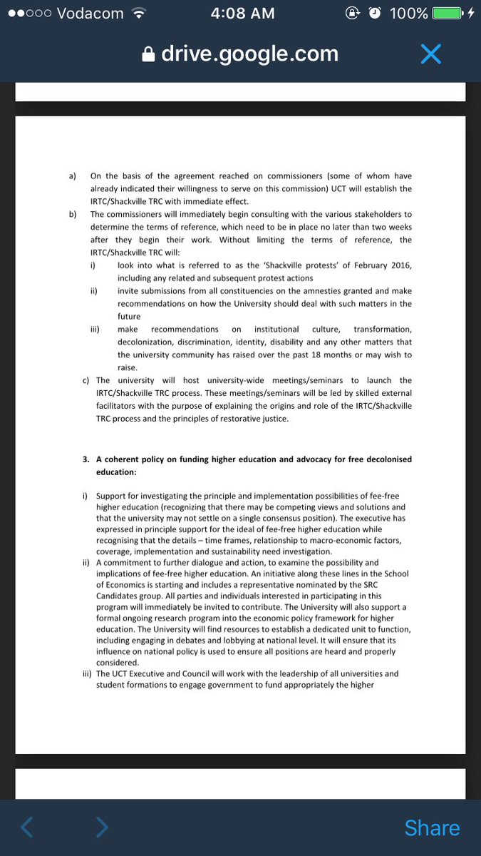 varsitynews's tweet photo. The official document which was signed by both UCT Management and UCT student protesters ‼️#ShackvilleTRC #UCTopen https://t.co/uQznrtWEd6