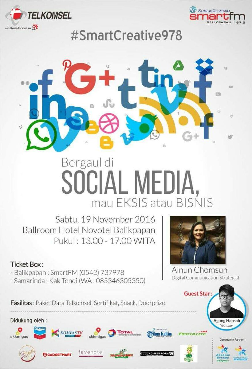 ainunchomsun's tweet photo. Nanti bakalan ngobrol banyak soal tersebut di acara #SmartCreative978 Balikpapan. Sampai jumpa #pasarsocmed https://t.co/h9q8QQ3tgc