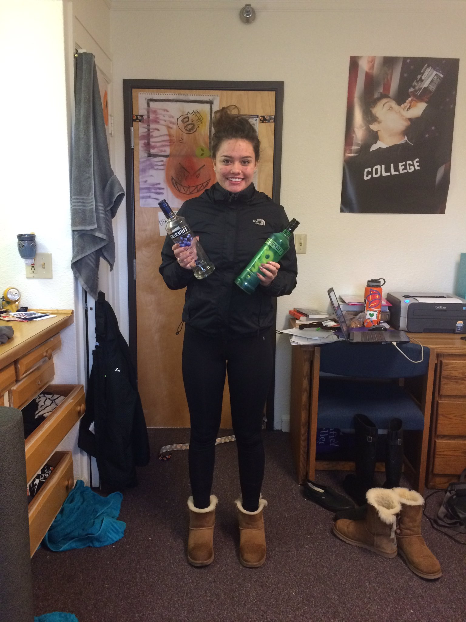 MURPH on X: I have the best roommate. #basicwhitegirl #UGGS #northface # leggings #smirnoff @lizzie_fryer  / X