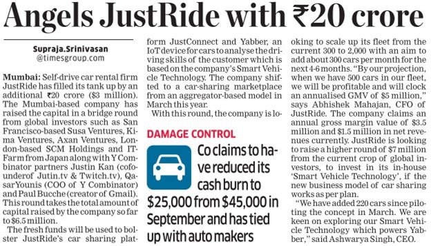 Support2Startup's tweet photo. Angels JustRide with Rs 20 crore
https://t.co/j7LcaZ9QhU
visit us:- https://t.co/HxhV62DY7x
#Support2Startups #News https://t.co/d8GrwCRt8N