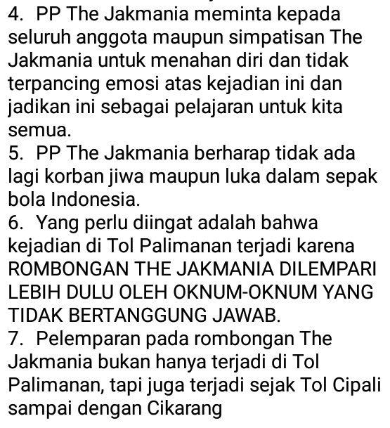 SupportPersija's tweet photo. Berikut pernyataan pp JAKMANIA atas insiden 6 november 2016 https://t.co/SNhn5ATs9D