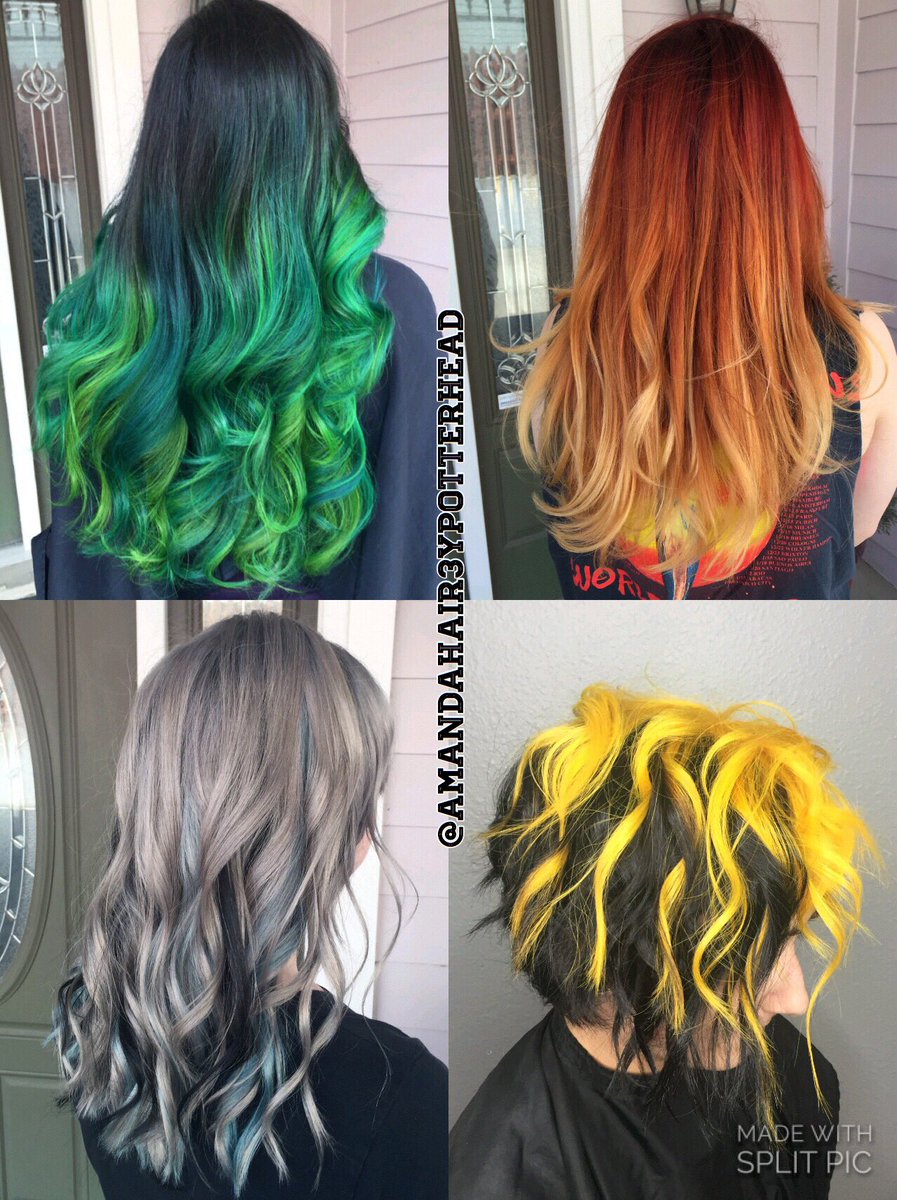 hair3ypotter's tweet photo. @jk_rowling I did Hogwarts houses inspired hair! I chose silver on Ravenclaw because of a childhood bookmark ☺️ hope you don't mind! https://t.co/Eqb8AyNa86