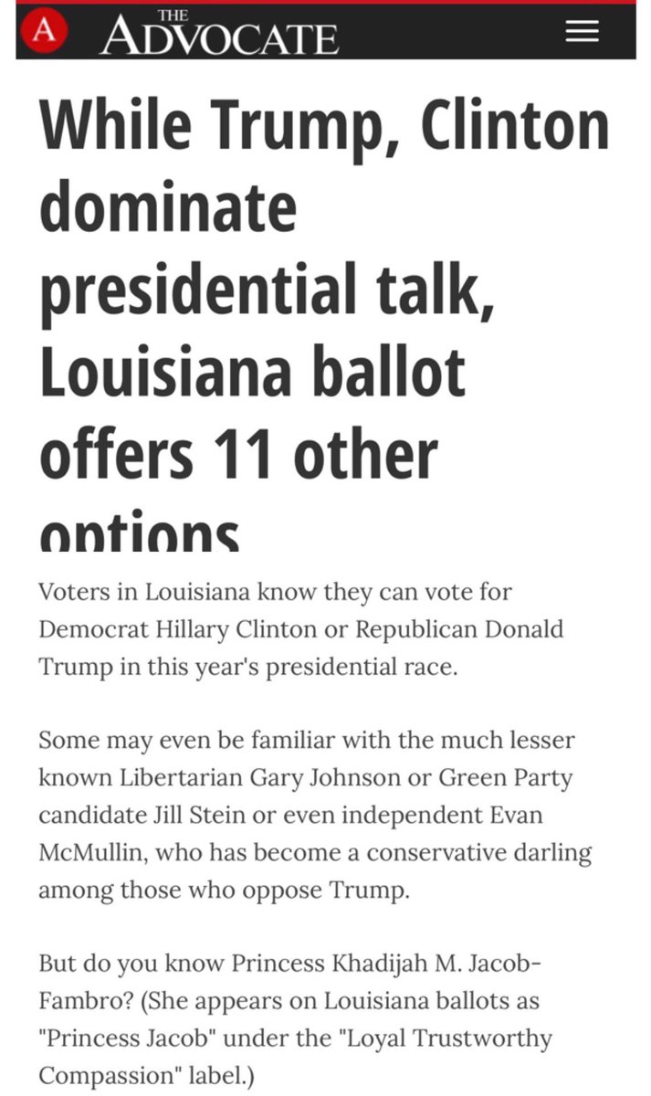 SlaveryEnds2028's tweet photo. While Trump, Clinton dominate presidential talk, Louisiana ballot offers 11 other options.... #PrincessForPresident2016 Is One Of Them! https://t.co/CokOvLzws4