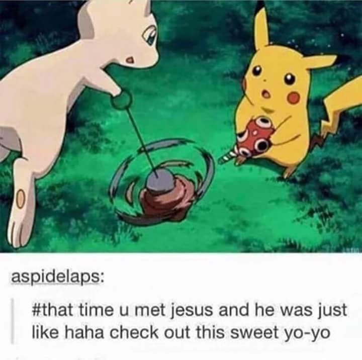 mugentogo's tweet photo. Haha mew-sus the yo-yo pro. #pikachu couldn't expect that. #pokemon #pokemongo #mew #jesus #yoyopro #twitchtv #mugenarmy #retro #retrogamer https://t.co/f34tBVI7QV